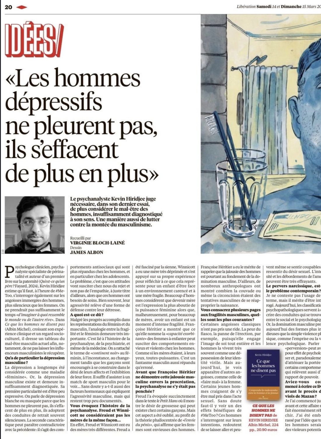 Libération newspaper, Idées section: an interview with Kevin Hiridjee on male depression